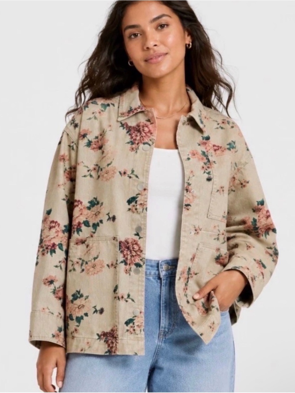 Women's Western Chore Coat - Universal Thread Khaki Floral